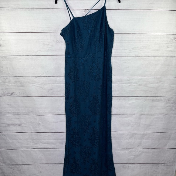 Adrianna Papell Teal Lace One-Shoulder Silhouette Mermaid Gown Size 10 - Picture 4 of 15